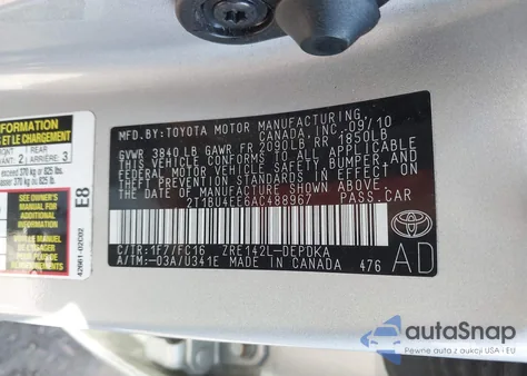 2010 Toyota Corolla Le from USA, damaged, VIN 2T1BU4EE6AC488967